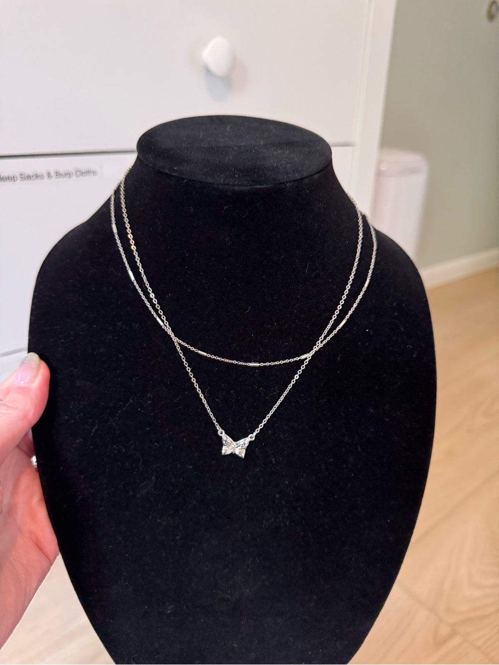 Delicate Silver Butterfly Layered Necklace - Women's Jewelry